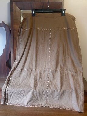 Canyon Road Brown Linen/Cotton Blend Satin Ribbon Weave MIDI Skirt: Size 2X
